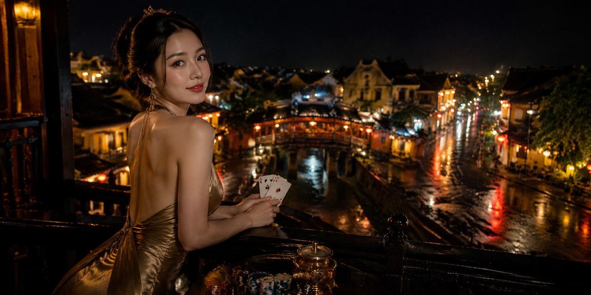 Người chơi bài tại hội chợ đêm Hội An trong không khí giải trí lành mạnh